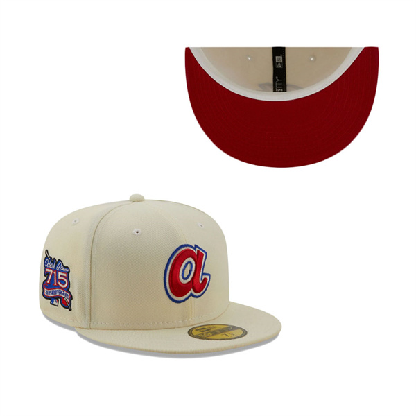 Braves Hank Aaron 715th Home Run Record 25th Anniversary Chrome Alternate Undervisor 59FIFTY Fitted Hat Cream