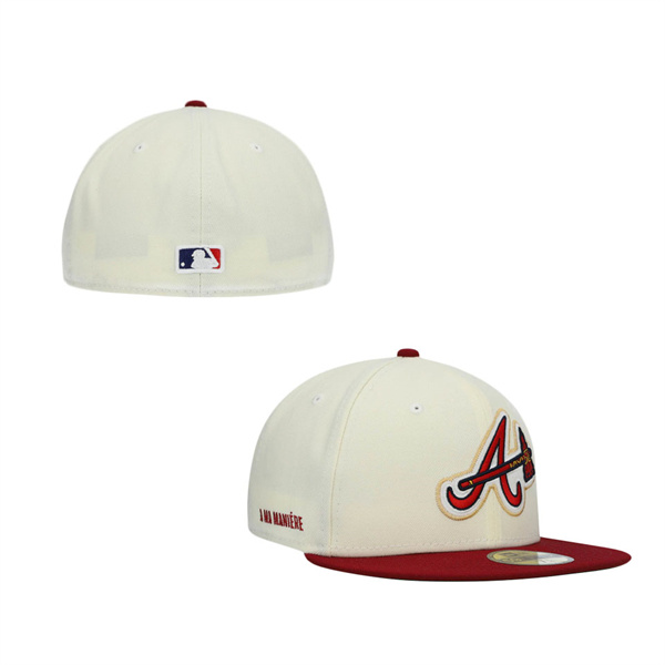 Men's Atlanta Braves New Era Cream Red Social Status X MLB 59FIFTY Fitted Hat