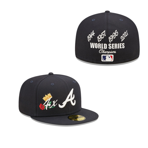 Atlanta Braves Navy 4x World Series Champions Crown 59FIFTY Fitted Hat