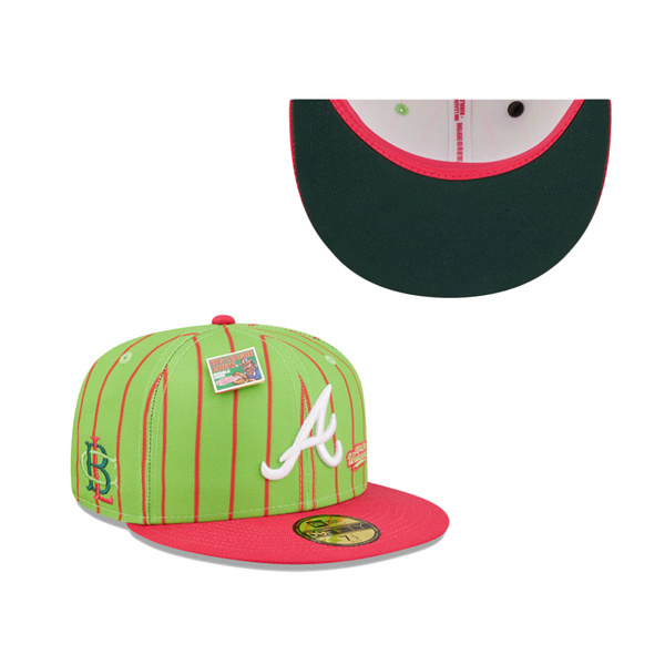 Men's Atlanta Braves New Era Pink Green MLB X Big League Chew Wild Pitch Watermelon Flavor Pack 59FIFTY Fitted Hat