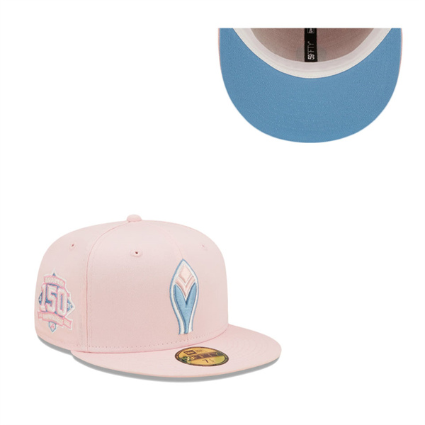 Atlanta Braves Pink Sky Blue 150th Anniversary Undervisor 59FIFTY Fitted Hat
