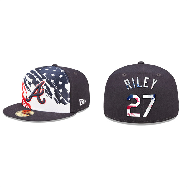 Austin Riley Atlanta Braves Navy 2022 4th Of July Stars Stripes On-Field 59FIFTY Fitted Hat