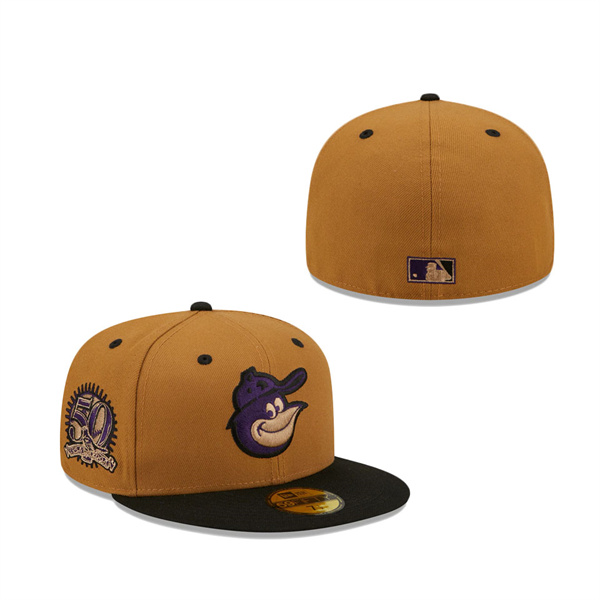 Baltimore Orioles New Era 50 Seasons Cooperstown Collection Purple Undervisor 59FIFTY Fitted Hat Tan Black
