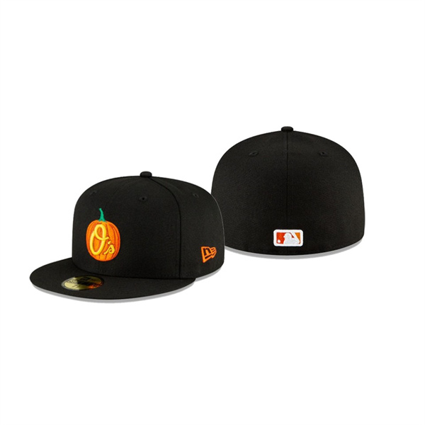 Men's Baltimore Orioles Carved Pumpkins Black Halloween Collection 59FIFTY Fitted Hat