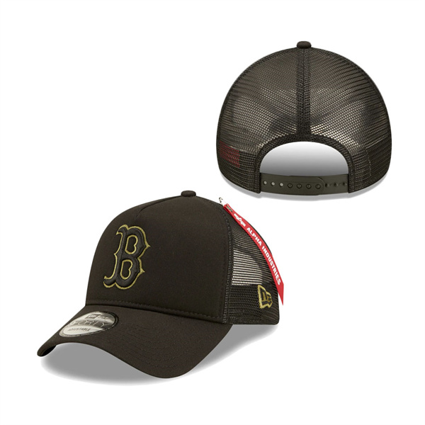 Boston Red Sox New Era X Alpha Industries A-Frame 9FORTY Trucker Snapback Hat Black