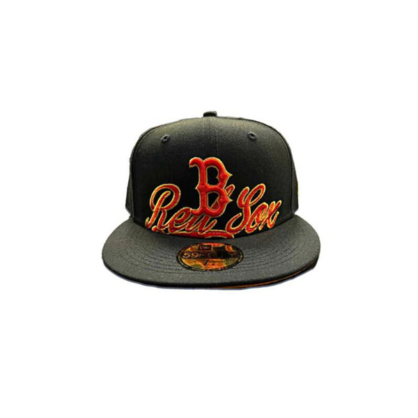 New Era Boston Red Sox Black Orange Logo Script 59FIFTY Fitted Hat