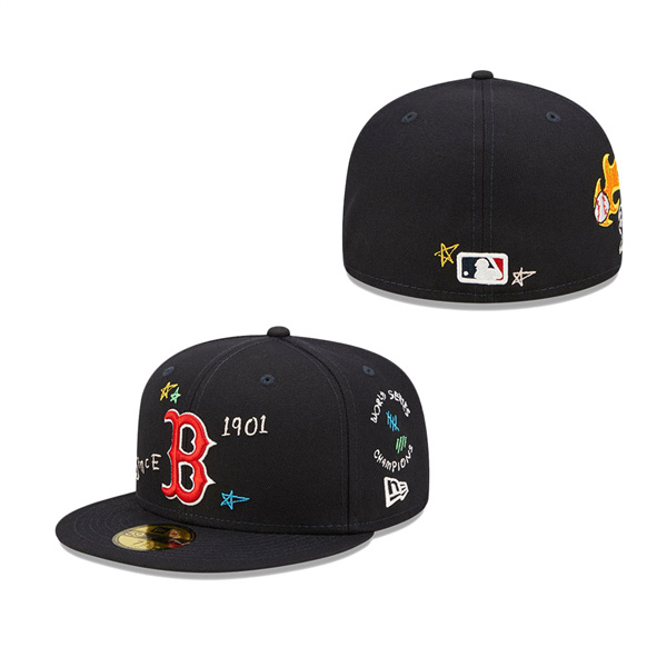 Boston Red Sox MLB Scribble Navy 59FIFTY Fitted Cap