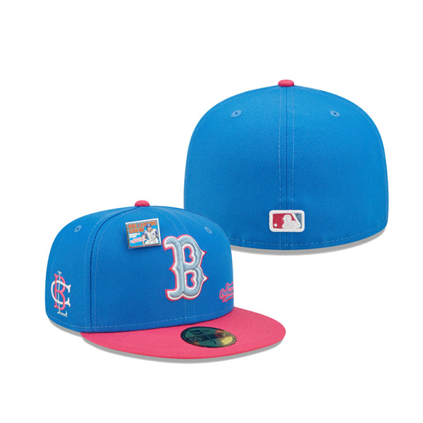 Men's Boston Red Sox New Era Blue Pink MLB X Big League Chew Curveball Cotton Candy Flavor Pack 59FIFTY Fitted Hat