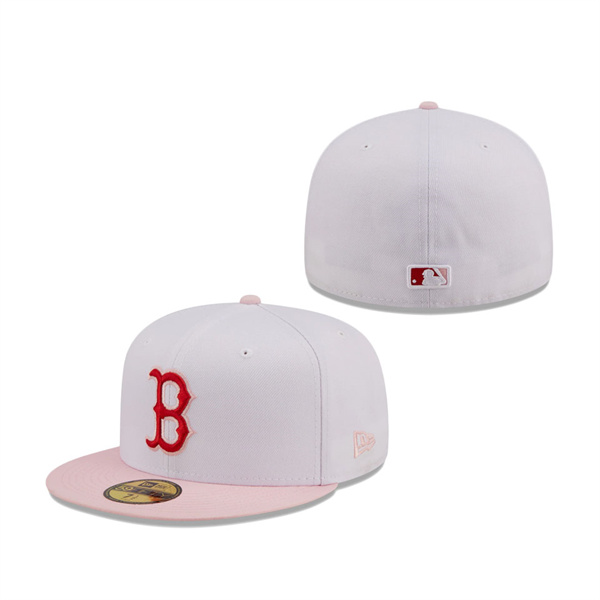 Boston Red Sox New Era Scarlet Undervisor 59FIFTY Fitted Hat White Pink