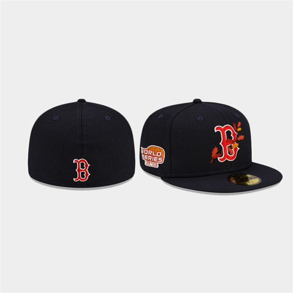 Boston Red Sox Leafy Front Navy 59FIFTY Fitted Hat