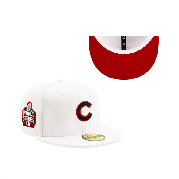 Cubs 2016 World Series Patch Red Undervisor 59FIFTY Fitted Hat White