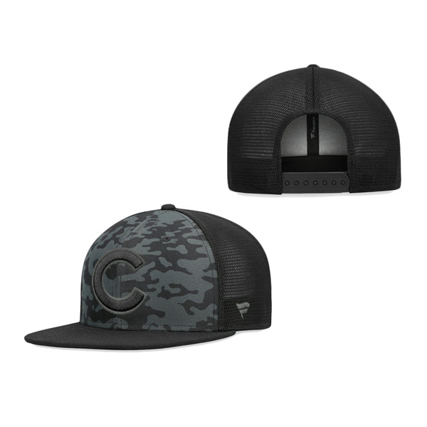 Chicago Cubs Fanatics Branded Camo Mesh Snapback Hat Black