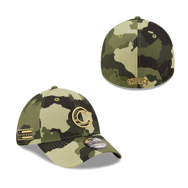 Men's Chicago Cubs New Era Camo 2022 Armed Forces Day 39THIRTY Flex Hat