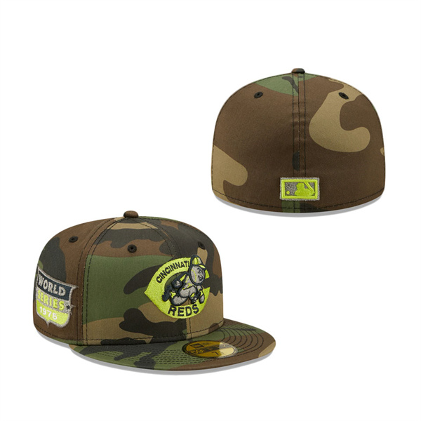 Cincinnati Reds New Era Cooperstown Collection 1975 World Series Woodland Reflective Undervisor 59FIFTY Fitted Hat Camo