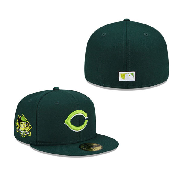 Cincinnati Reds New Era 2002 Riverfront Stadium Final Season Color Fam Lime Undervisor 59FIFTY Fitted Hat Green