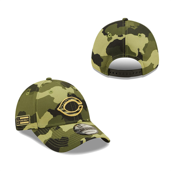 Men's Cincinnati Reds New Era Camo 2022 Armed Forces Day 9FORTY Snapback Adjustable Hat