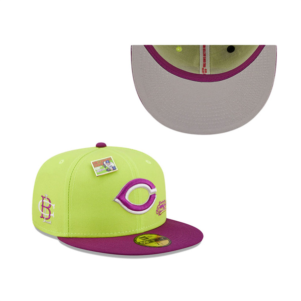 Men's Cincinnati Reds New Era Green Purple MLB X Big League Chew Swingin' Sour Apple Flavor Pack 59FIFTY Fitted Hat
