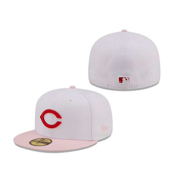 Cincinnati Reds New Era Scarlet Undervisor 59FIFTY Fitted Hat White Pink
