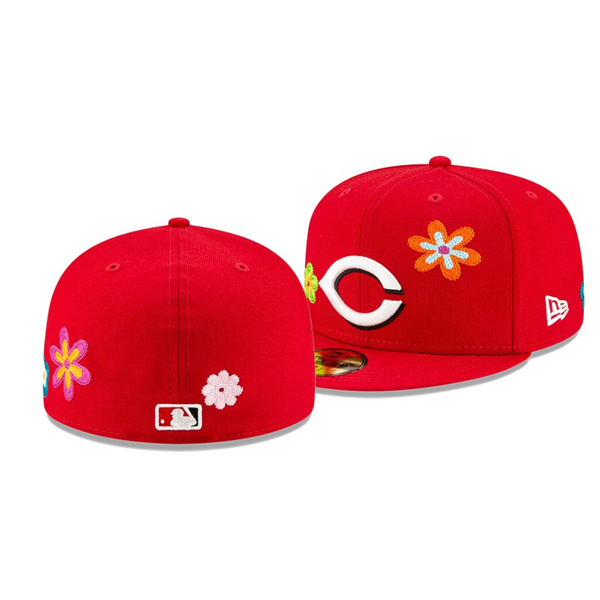 Cincinnati Reds Chain Stitch Floral Red 59FITY Fitted Hat
