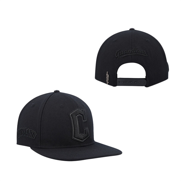 Men's Cleveland Guardians Pro Standard Black Triple Black Wool Snapback Hat