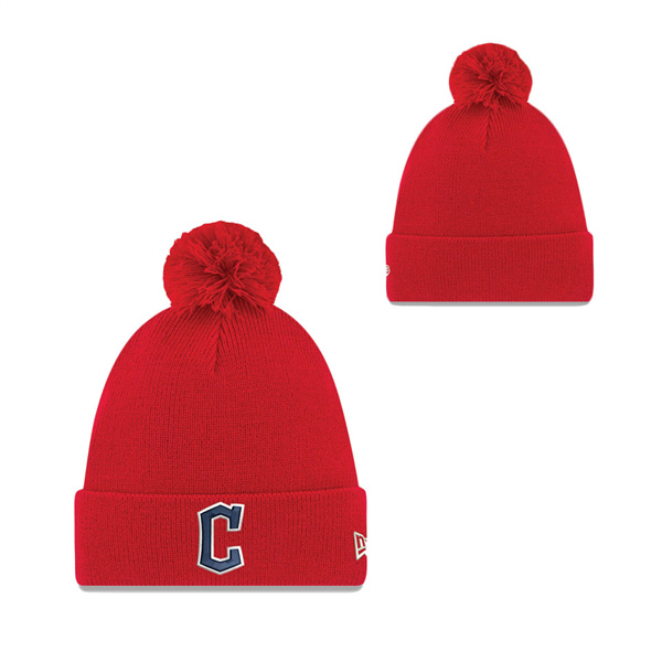 Men's Cleveland Guardians New Era Red Cuffed Pom Knit Hat