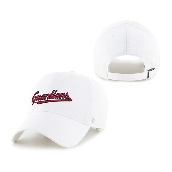 Men's Cleveland Guardians '47 White Script Clean Up Adjustable Hat