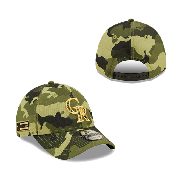 Men's Colorado Rockies New Era Camo 2022 Armed Forces Day 9FORTY Snapback Adjustable Hat
