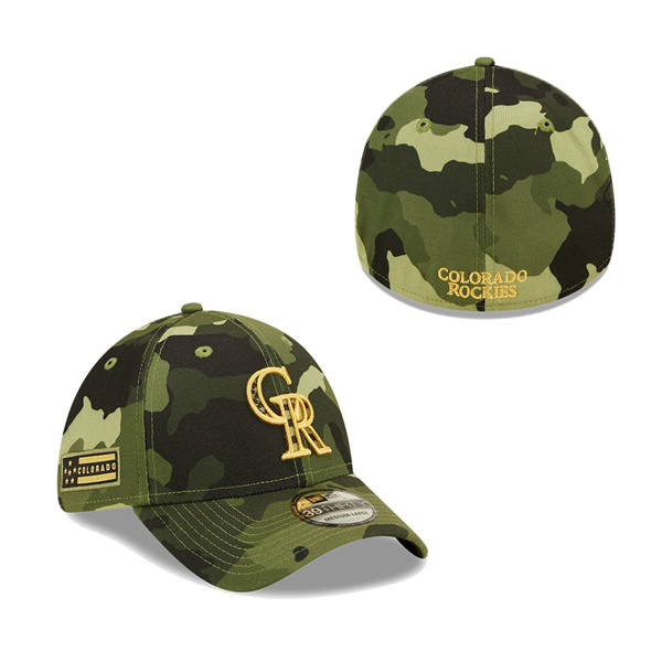 Men's Colorado Rockies New Era Camo 2022 Armed Forces Day 39THIRTY Flex Hat