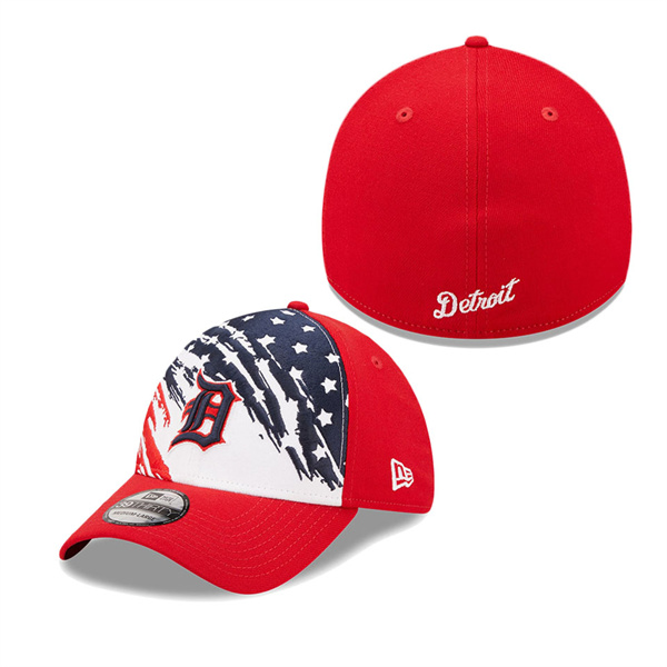 Detroit Tigers Red 2022 4th Of July Stars Stripes 39THIRTY Flex Hat