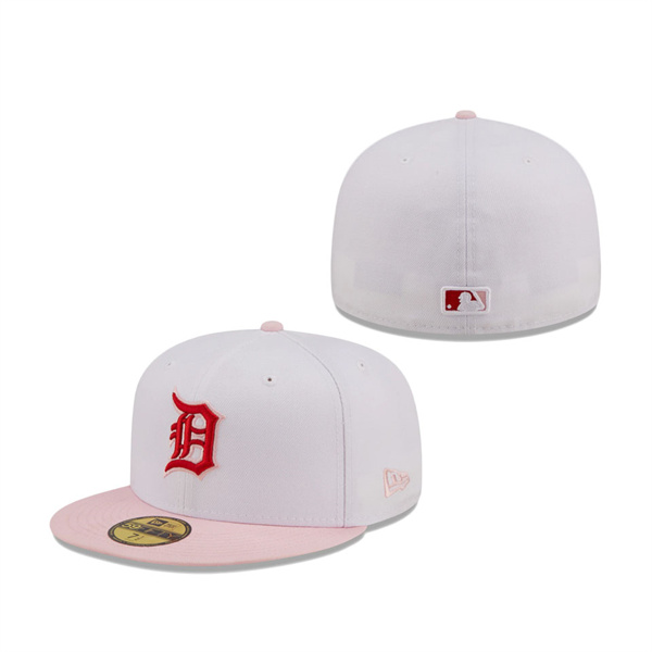 Detroit Tigers New Era Scarlet Undervisor 59FIFTY Fitted Hat White Pink