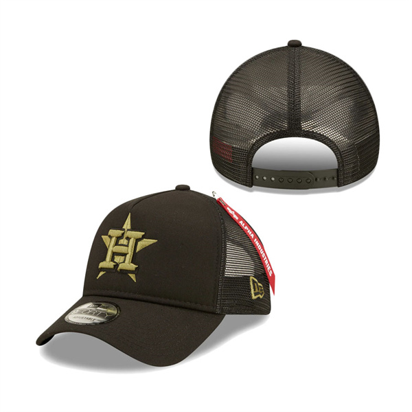 Houston Astros New Era X Alpha Industries A-Frame 9FORTY Trucker Snapback Hat Black