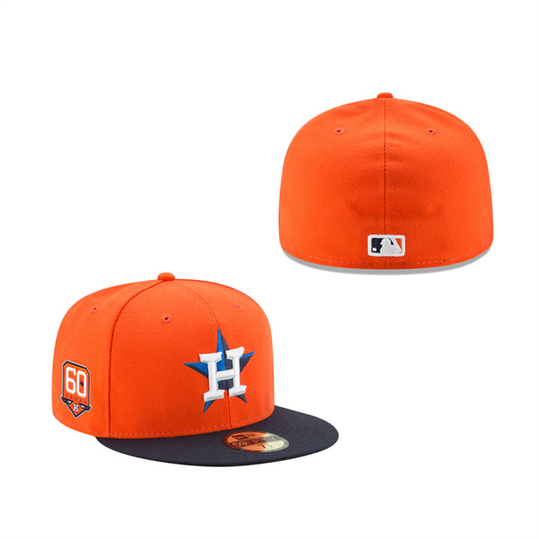 Houston Astros New Era Alternate 60th Anniversary Authentic Collection On-Field 59FIFTY Fitted Hat Orange Navy