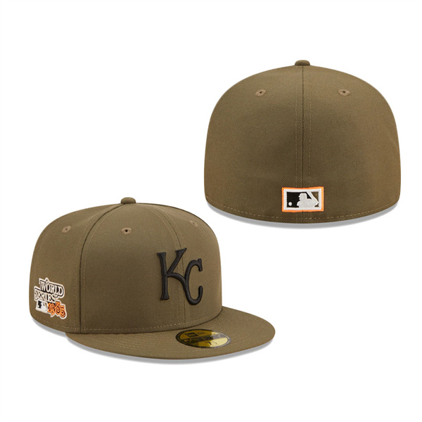Kansas City Royals New Era 1985 World Series Hunter Flame Undervisor 59FIFTY Fitted Hat Olive