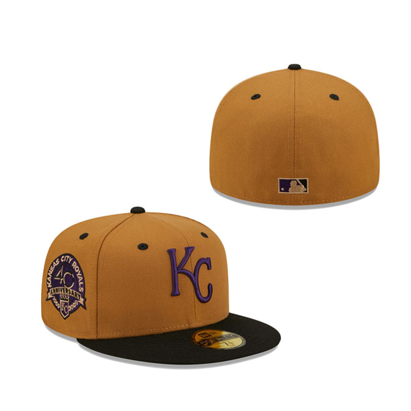 Kansas City Royals New Era 40th Anniversary Cooperstown Collection Purple Undervisor 59FIFTY Fitted Hat Tan Black