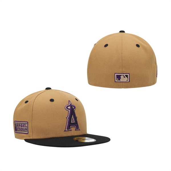 Los Angeles Angels New Era Angel Stadium Purple Undervisor 59FIFTY Fitted Hat Tan