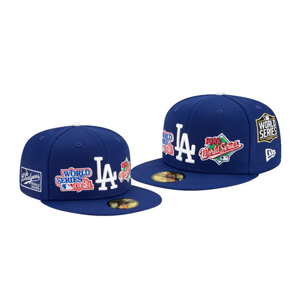 Men Dodgers World Champions History Blue Fitted Cap Hat