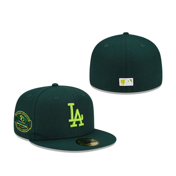 Los Angeles Dodgers New Era Dodger Stadium 50th Anniversary Color Fam Lime Undervisor 59FIFTY Fitted Hat Green