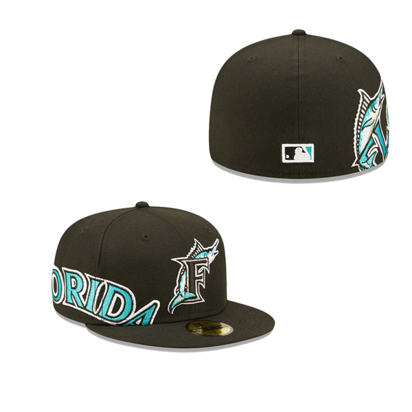 Florida Marlins Black Cooperstown Collection Sidesplit 59FIFTY Fitted Hat