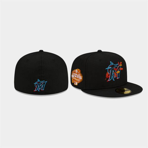 Men's Marlins Leafy Front Black 59FIFTY Fitted Hat