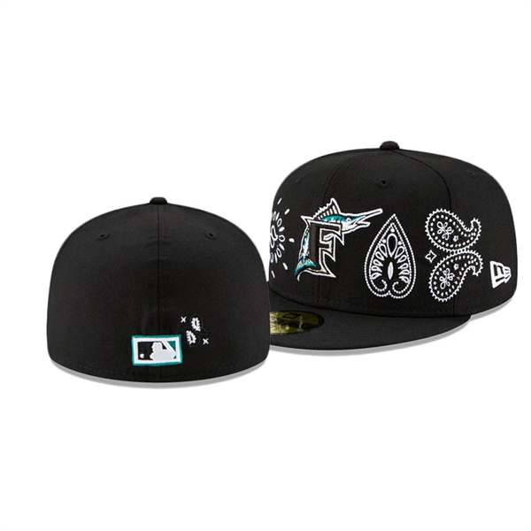 Miami Marlins Paisley Elements Black 59FIFTY Fitted Hat