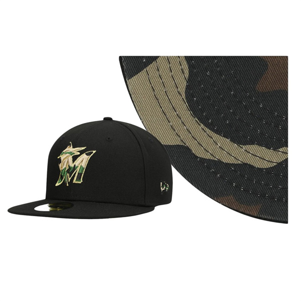 Men's Marlins Pop Camo Undervisor Black 59FIFTY Fitted Hat