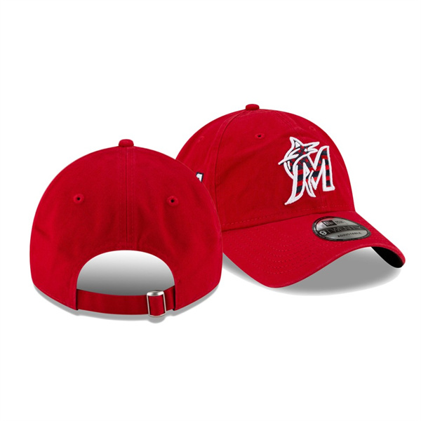 Miami Marlins 2021 Independence Day Red 9TWENTY Adjustable 4th Of July Hat