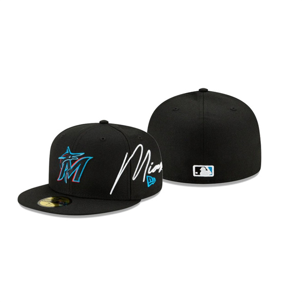 Men's Miami Marlins Cursive Black 59FIFTY Fitted Hat