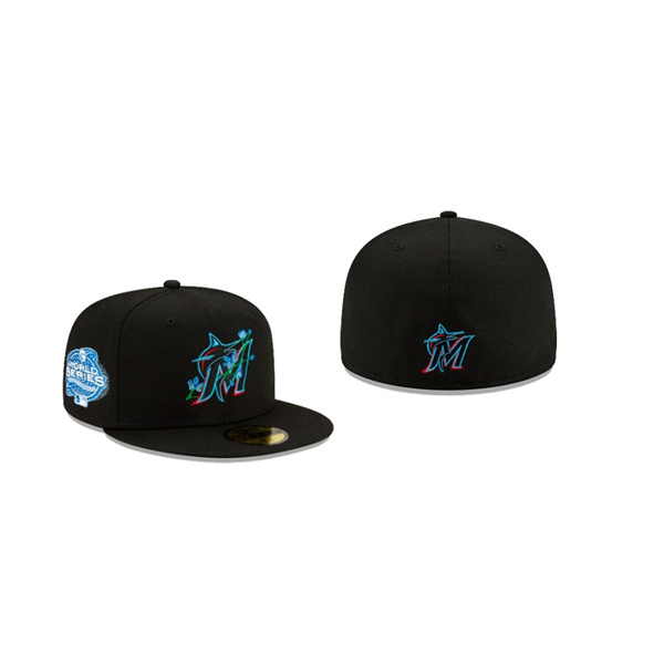 Men's Miami Marlins Side Patch Bloom Black 59FIFTY Fitted Hat