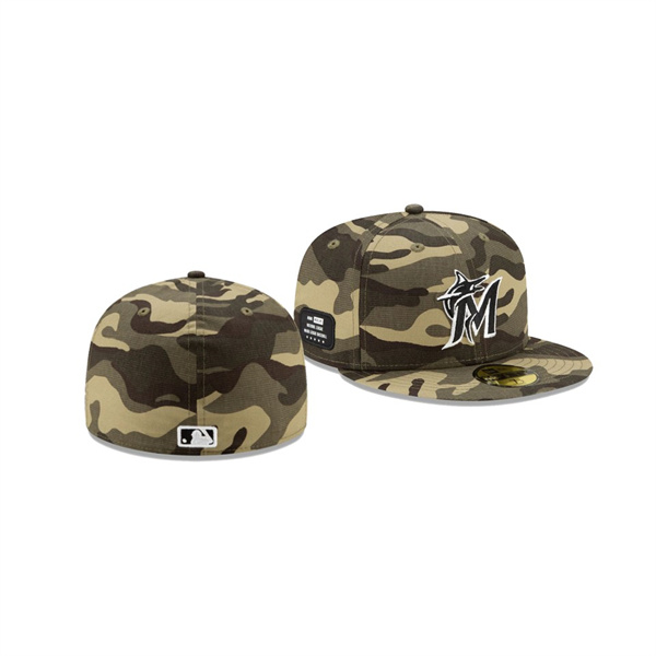 Men's Miami Marlins 2021 Armed Forces Day Camo On-Field 59FIFTY Fitted Hat