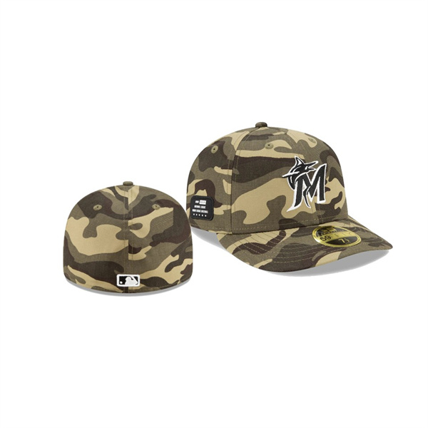 Men's Miami Marlins 2021 Armed Forces Day Camo On-Field Low Profile 59FIFTY Fitted Hat