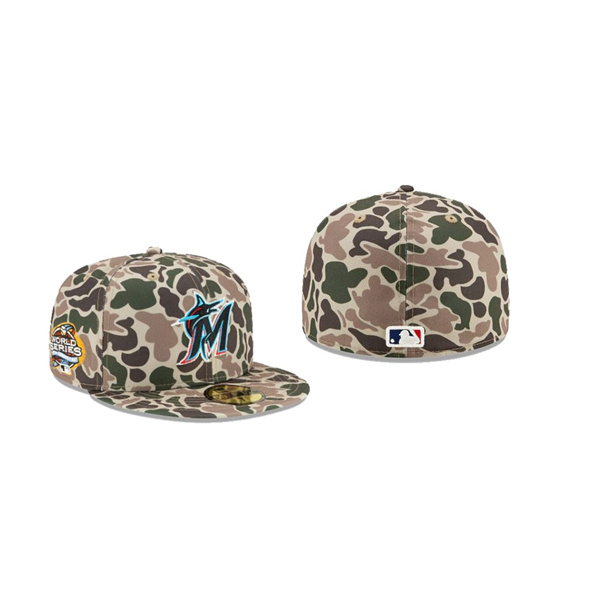Men's Miami Marlins # Duck Camo 59FIFTY Fitted Hat Green