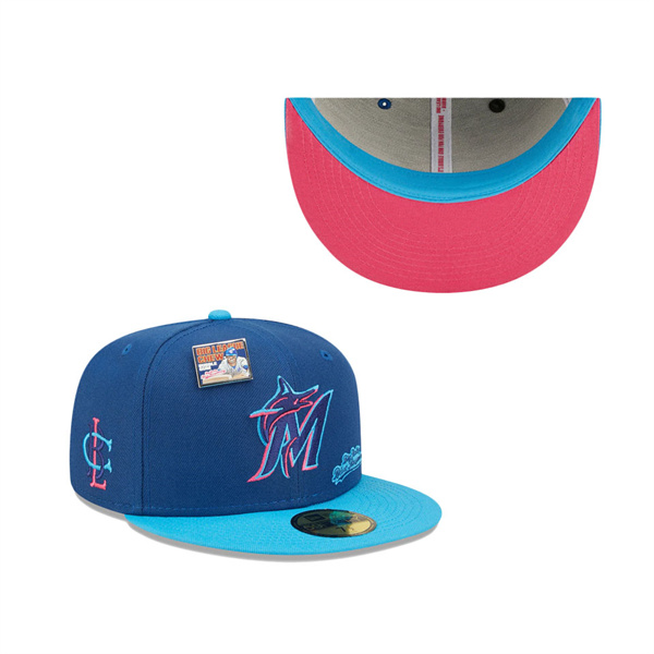 Men's Miami Marlins New Era Blue Light Blue MLB X Big League Chew Big Rally Blue Raspberry Flavor Pack 59FIFTY Fitted Hat