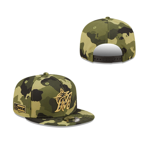 Men's Miami Marlins New Era Camo 2022 Armed Forces Day 9FIFTY Snapback Adjustable Hat