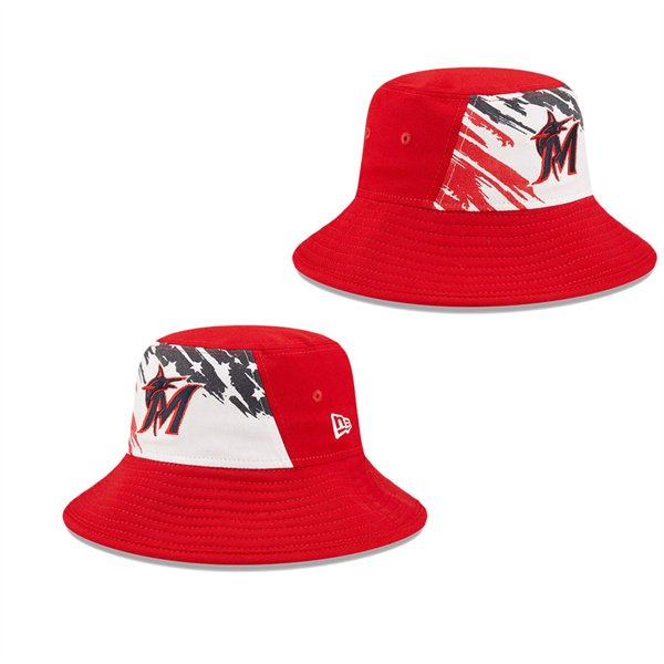 Miami Marlins Red 2022 4th Of July Stars Stripes Bucket Hat